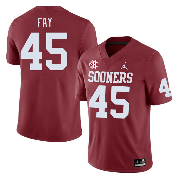 #45 Hampton Fay Oklahoma Sooners 2024 SEC Conference College Football Jerseys-Crimson